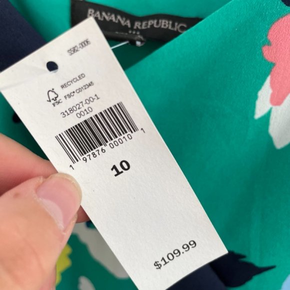 NWT Banana Republic Green Floral Spaghetti Strap Handkerchief Hem Dress - Picture 4 of 5